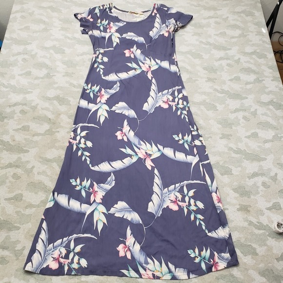Tommy Bahama Dress Womens 10 Blue Silk Short Sleeve Maxi - Picture 1 of 13